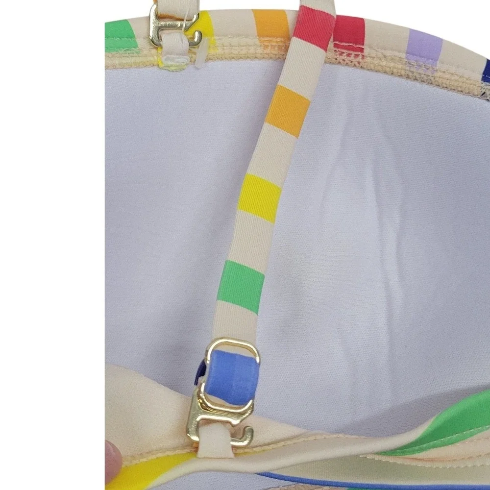 Gibson Latimer Rainbow Striped Bikini Set Bandeau‎ Top Side Tie Bottoms XL C667